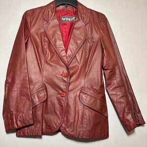 WINLIT Vintage Y2K Leather Jacket Burgundy/Oxblood, Tailored 2-Button, Sz S